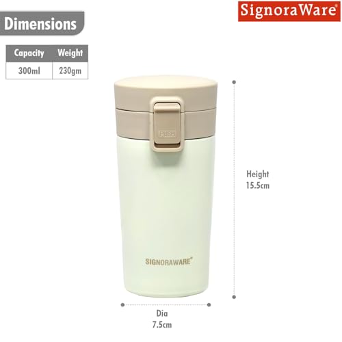 Image of Signora Ware Stainless Steel Hot Pour Coffeemate Insulated Mug, Vacuum Insulated Tea Coffee Mug, Travel Coffee Mug with Lid, 8 Hours Hot and 14 Hours Cold, 300 Ml,Set of 1, White