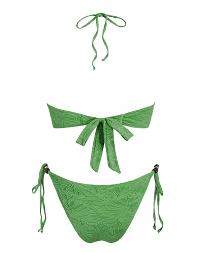 VOLAFA Triangle Bikini Set for Women Halter Swimsuit Beaded Solid Tie Textured Cheeky Swimwear Two Piece Bathing Suit3
