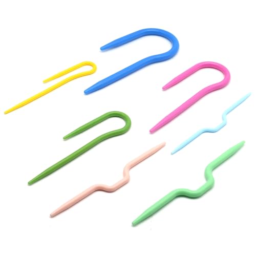 Image of FDXGYH 7 Pcs U Shape Multicolor Bent Cable Stitch Holder Needles Plastic Twist Curved Hand Knit Knitting Needles