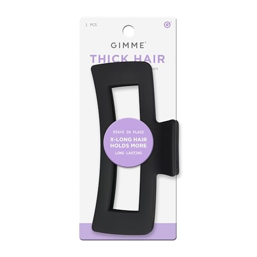 Gimme Beauty XL Thick Hair - X-Long Hair Holds More - Velvet-Like Finish Clip for All Lock Types - Non-Slip Firm-Hold Daily Wear Accessory - Essential Retractable Clip - Black