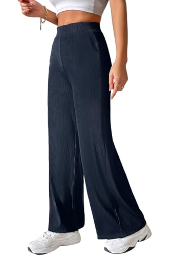 Image of Preneum Women High Waist Korean Wide Leg Trousers, Loose Fit Casual Lounge Pants, Travel, Office & Streetwear Comfortable Stylish Bottom Wear (Available Plus Size)