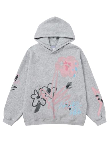 Aelfric Eden Womens Oversized Graphic Hoodies Cartoon Graffiti Print Fleece Hooded Sweatshirt Unisex Long Sleeve Pullover
