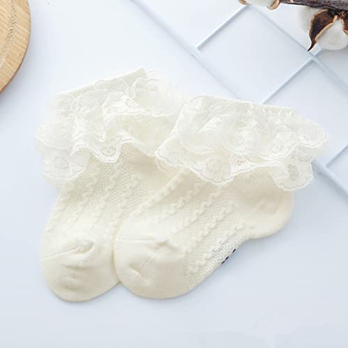 Qandsweet Baby Girls' Eyelet Lace Flower Socks Ankle Sock For Newborn Infant Toddlers Kids (As1, Age, 1_Year, 2_Years, Blue/Brown/Cream/Yellow/Pink) #TOP5