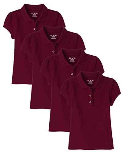 The Children's Place girls Short Sleeve Ruffle Pique Polo Shirt, Rubine, Medium US
