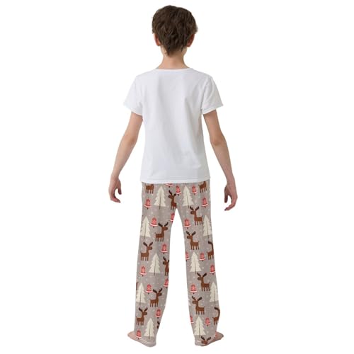 Moose Snowflake Tree Boys Long Pants Soft Trousers Elastic Waist Kids Lounge Bottoms with Pockets S-XL3