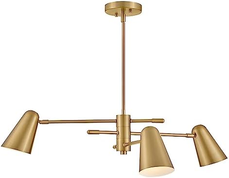 Lark Birdie 83543LCB Three-Light Convertible Mobile Chandelier - Single-Tier, Articulating Arms, Pivoting Shades for Directional Light - Lacquered Brass