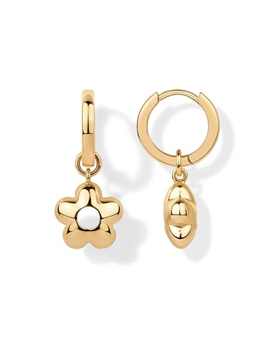 PAVOI 14K Gold Plated Sterling Silver Posts Charm Huggie Earrings for Women | Lightweight Love Heart Moon Flower Star Drop Dangle Huggie Charm Earring