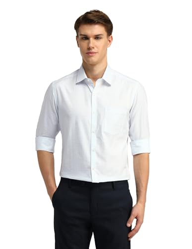 Image of Arrow Men's Blue Printed Spread Collar Long Sleeve Formal Cotton Slim Fit Shirt
