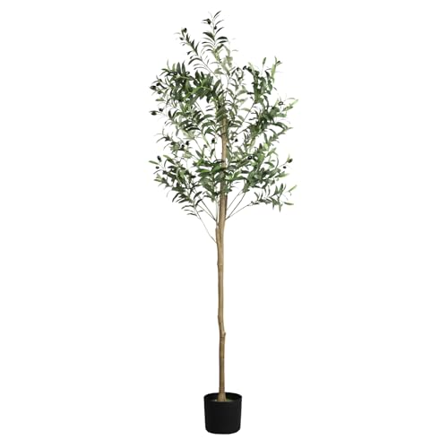 6FT Artificial Olive Tree, 180cm Faux Olive Tree Indoor with Natural Wood Trunk and Lifelike Leaves for Home Living Room Bedroom Balcony Office Garden Decor