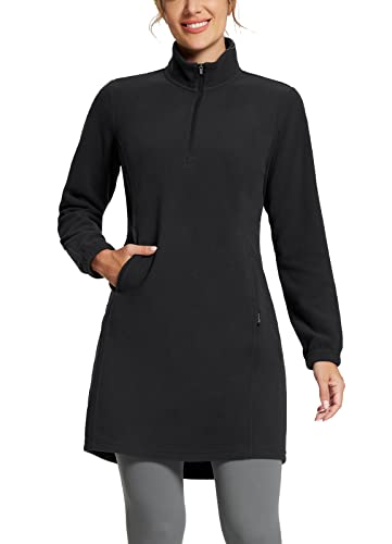 baleaf Women's Polar Fleece Dress Long Vest Sweatshirt Tunic Dress Quarter Zip Pullover Winter Outfits Pocket
