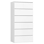 FOREHILL White Chest of Drawers Bedroom Tall Storage Cabinet with 7 Drawers Dresser Drawers Bedroom Storage Cupboard for Living Room Hallway Wooden 60x40x119cm