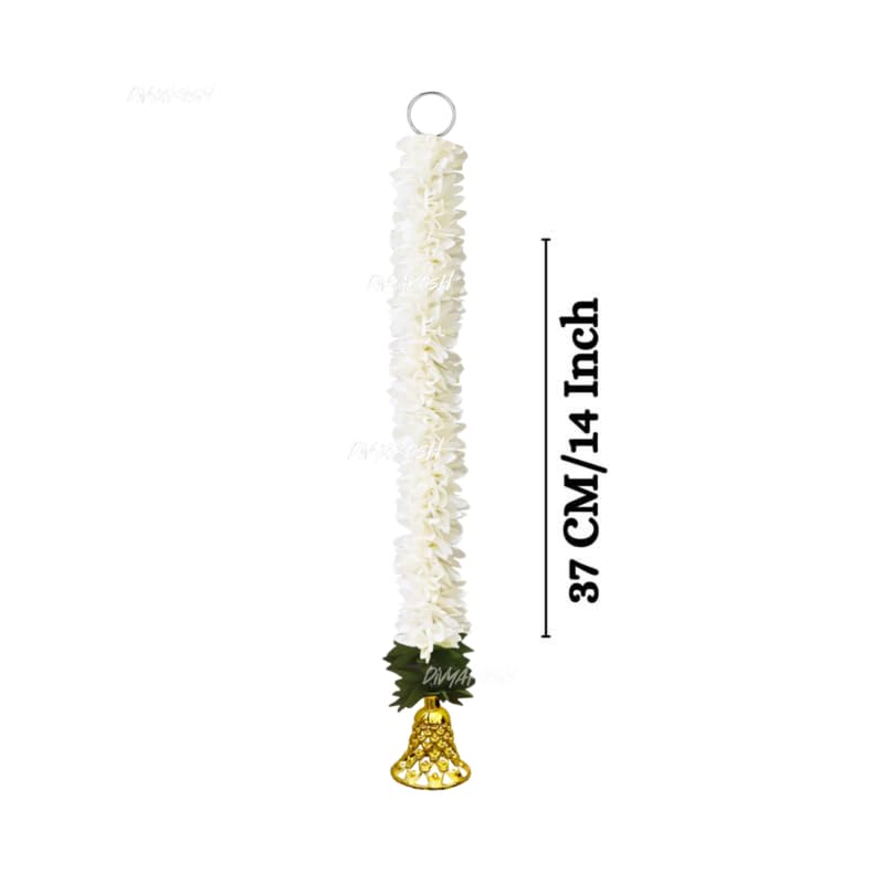 Image of Divyakosh Garlands for Home Decoration, Gajra Hangings (Pack of 6 Latkan, Size 14 Inch Each) | Offwhite Fabric Jasmine Flower with Golden Bell | Flower Garlands for Home Decoration |