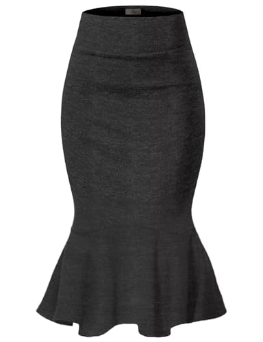 Image of HyBrid & Company Womens Premium Nylon Ponte Stretch Office Fishtail Pencil Skirt High Waist Made in The USA Below Knee