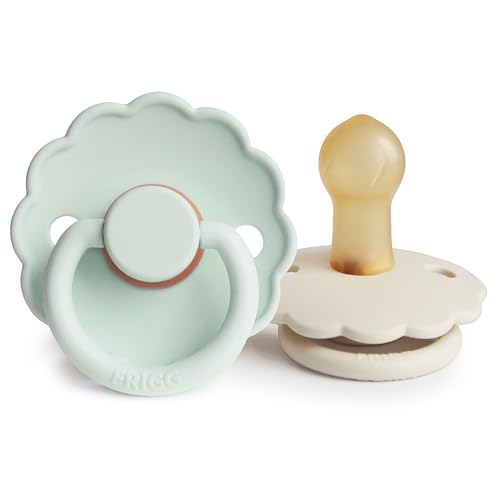 Image of FRIGG Daisy Natural Rubber Baby Pacifier | Made in Denmark | BPA-Free (Seafoam /Cream, 0-6 Months) 2-Pack