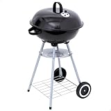 AKTIVE Barbacoa carbón portátil redonda 46x89 cm con tapa y rejilla de ventilación Doble parrilla con rejilla de ventilación 2 ruedas incorporadas para fácil transporte
