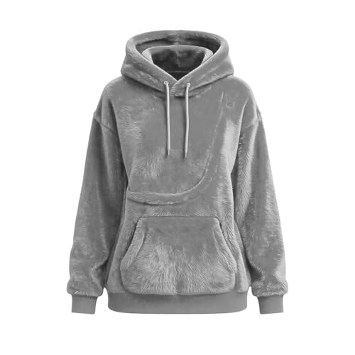 Hoodie with Dog Pouch Pet Pouch Hoodie Women Kangaroo Pocket Dog Cat Carrier Soft Fleece Pullover Sudaderas Mujer Capsules Wardrobe for Women Gray S - image 8
