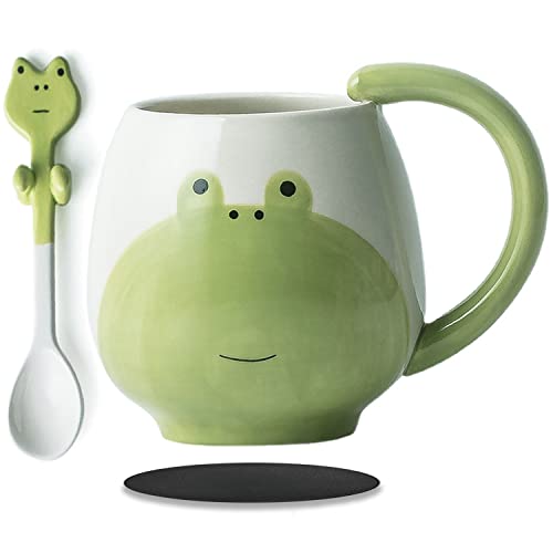 Arawat Drôle de tasse Douce tasse à café Grenouille Grande tasse à thé Céramique avec cuillère & soucoupe 420 ml Tasse à café Drôle de tasse à espresso Tasse à café Tasse à cappuccino Cadeau