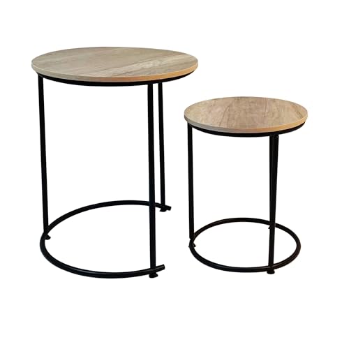 Acomoda Textil – Conjunto de 2 Mesitas Auxiliares de Madera. Set Mesas Nido para Café Cuadradas Metal para Decoración en Salón, Dormitorio y Oficina (Set 2 Mesas Redondas)
