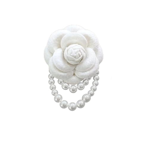 Image of Fabric Camellia Flower Brooch Pins Pearl Tassel Brooches Hair Hairpin Headpieces Shawl Clips Shirt Jacket Wedding Clothes Accessories Jewelry for Women Fashion