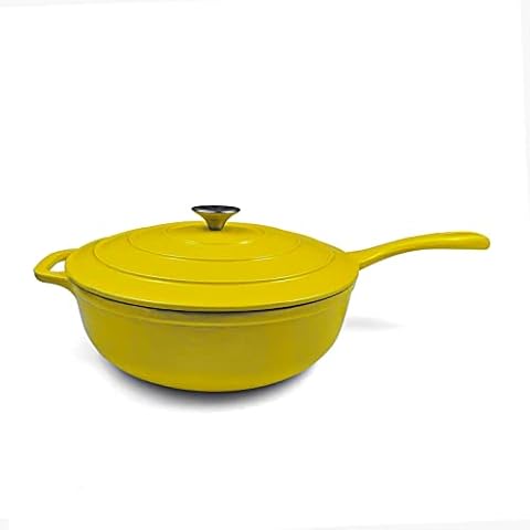 HAWOK Enameled Cast Iron chicken fryer deep Skillet Yellow… Cover