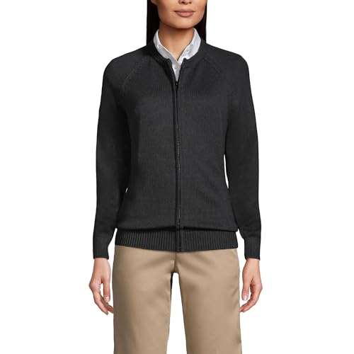 Lands' End School Uniform Women's Cotton Modal Zip-Front Cardigan Sweater