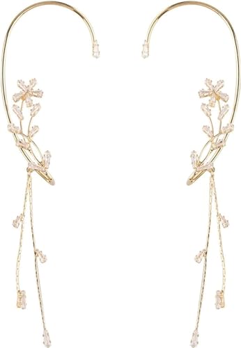 Zircon Butterfly Earrings - Shiny Ear Cuffs with Tassel Wrap Around Clip-Ons