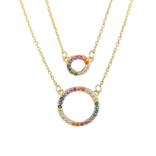 Collier en argent 925 double cercle arc-en-ciel élégant pour femme