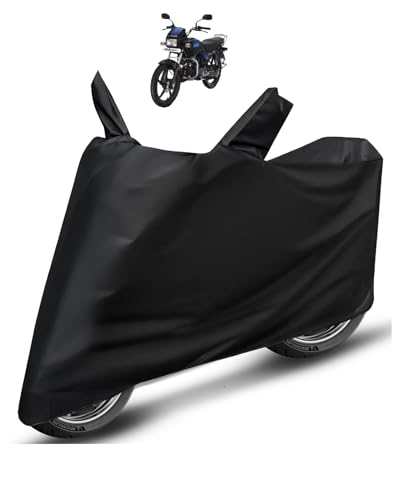 Image of Auto Hub Bike Cover Compatible with Splendor Plus with Mirror Pocket, Dustproof, Heat Resistant, Triple Stitched, Splendor Plus Bike Cover- Plain Black