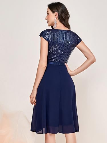 MISSMAY Women's Elegant Glitter Sequin Ruffle Style Cocktail Prom Dress4