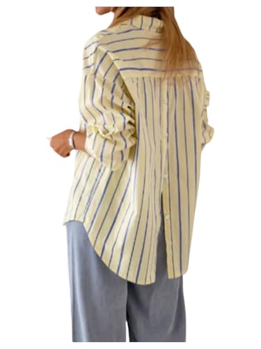 GORGLITTER Women's Striped Button Down Shirt Long Sleeve Collar Loose Relaxed Fit Business Casual Tops Blouse