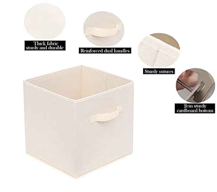 Basics Fabric Clothing Storage Bins - 10.6 x 10.6 x 11 - 2 Pack - Collapsible Storage Cubes Organizer with Handles, Linen Foldable Storage Baskets Cloth Box Containers, Closet Organizers