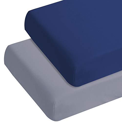Image of Crib Sheets for Boys 2 Pack, Baby Crib Sheets for Standard Crib Mattress & Toddler Bed, Cozy Breathable Fitted Crib Sheet Set for Baby Boy (28''x 52''x 8''), Grey and Navy