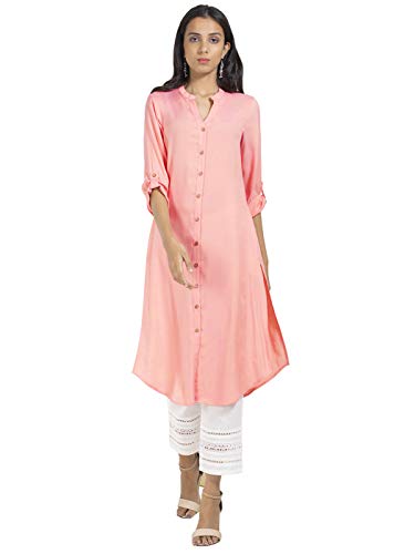 Image of Indya Women's Green Kurta Viscose Solid Shirt