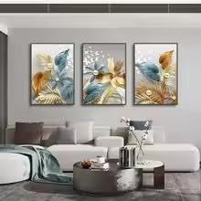 Láminas decorativas modernas con mariposas doradas y hojas, estilo nórdico (75x110cm x 3 / Sin marco)