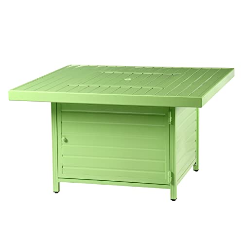 Image of Square 42 in. x 42 in. Aluminum Propane Fire Pit Table with Glass Beads, Two Covers, Lid, 57,000 BTUs in Green Finish