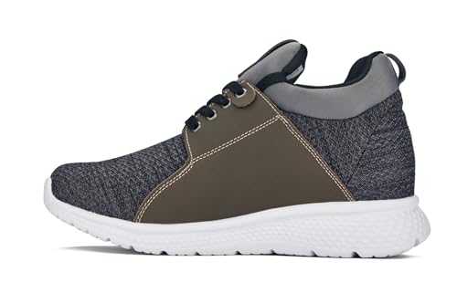 CALTO Men's Invisible Height Increasing Elevator Trainer Shoes - Grey Knitted Lace-up Lightweight Fashion Sneakers - 3.2 Inches Taller - H71923 - Size 9 D(M) US3