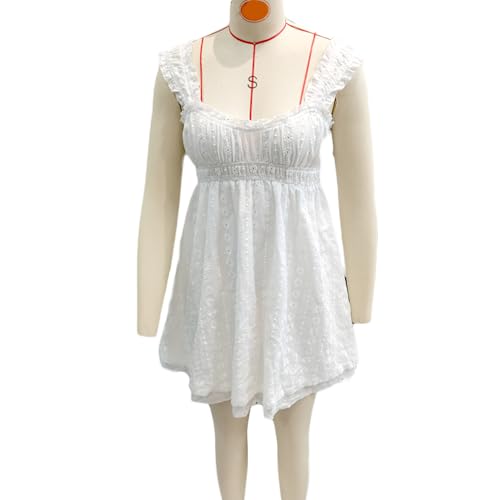Image of Women's Y2K Babydoll Mini Dress Fairy Vintage Sleeveless Square Neck Sweet Short Party Princess Summer Sundress