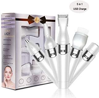 Electric Razor Women's Hair Removal 5 In 1 Rechargeable Trimmer For Face Beard Nosehair Eyebrow Underarm Bikini Line - Portable Lady Shaver Grooming Kit