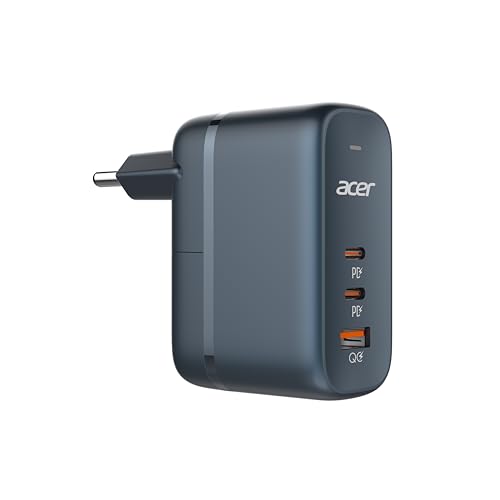 Acer PowerMax 65W GaN USB Charger, Super Fast PD & QC4+ Quick Charging, 3-Port (2 USB-C + 1 USB-A) Fire Safe Compact Travel Adapter with in/US/UK/EU...