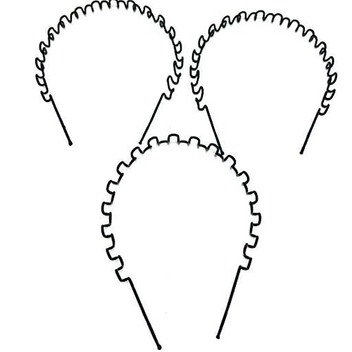 Zig Zag Black Color Metal hair Band for Men and Women Daily Use Hair Accessories, Non Slip Wide Head Wear Outdoor, Sport and Yoga. (Pack of 3)