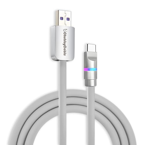Image of chubbycable 100W USB A to C Charge Cable with LED Light, Gray, 1.64 FT | 45,000+ Bend Tested, 480Mbps Data Transfer, E-Marker Safety Chip, 6mm Extra Thick, Tangle-Free Design