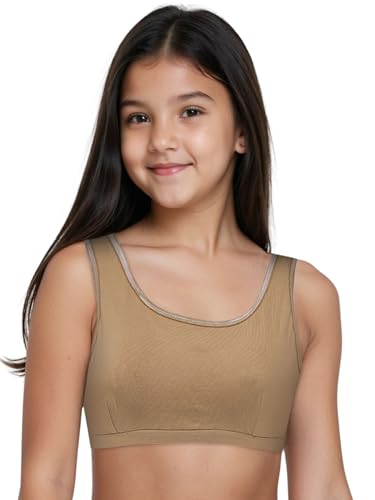 Image of DChica Essentials Sports Bra for Girls (Pack of 2) Cotton Non-Padded Full Coverage Beginners Non-Wired T-Shirt Gym Yoga Workout Bra with Regular Broad Strap, Training Bra for Teenagers