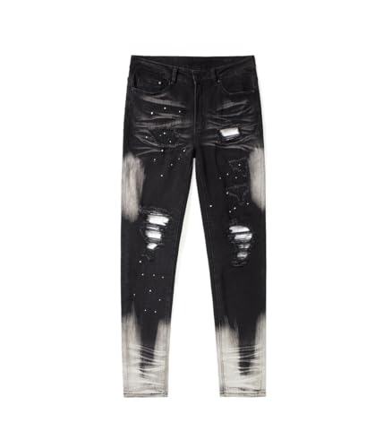 SHION7 Ripped & Repaired Jeans for Men, Skinny Fit Distressed Jean Pants, Men's Stylish Streetwear Stretch Denim Trousers