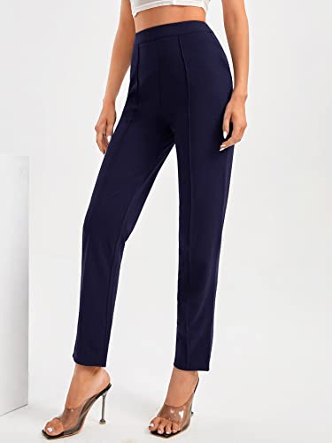 Women's Casual Elastic High Waisted Dress Pants Pleated Business Trousers4