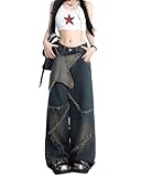 irLocy Y2k Pants Star Vintage Wide Leg Pants Women Jeans High Waist Baggy Pants Wide Leg Sweatpants (Blue,M)