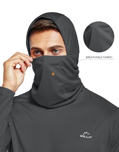 WILLIT Men's Sun Protection Hoodie UPF 50+ Fishing Hiking Shirt Long Sleeve SPF UV Shirt Rash Guard Lightweight Deep Gray XL