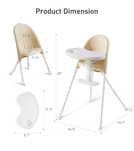 Funny Supply 3-in-1 Foldable High Chair, Portable & Convertible Baby High Chair, Modern Baby Feeding Chair with Removable Double Tray, Lightweight, Space-Saving Design, Easy to Clean, Cream