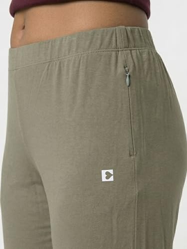 Image of Enamor Mid Rise Crop Length Slip on Shop in Culotte for Women - Relaxed Fit, Super Soft - E064 Deep Lichen Green