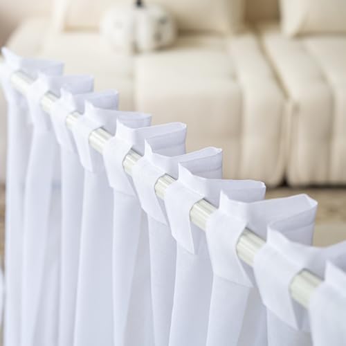 Image of MYSTIC-HOME Sheer Curtains 95 Inches Long 2 Panels White Sheer Drapes for Living Room & Bedroom with Back Tab & Rod Pocket 108 Inch Extra Wide Sheer Curtains 95 Inches Long Soft Light Filtering