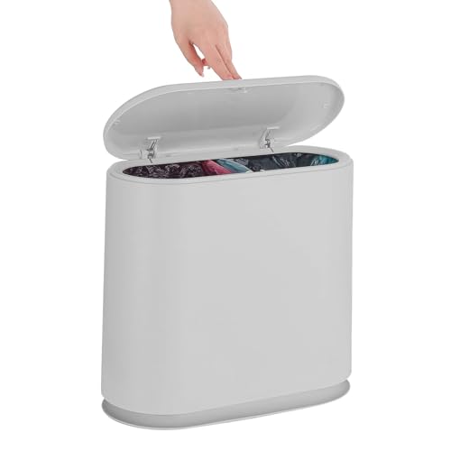 YFFSFDC 10Lスリムゴミ箱 蓋付き ワンタッチ開閉 台座付きで転倒防止 2分別可 防臭デザイン 中身・袋が見えないダストボックス キッチン・トイレ・リビング対応